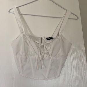 White corset crop top with back zipper/front ties